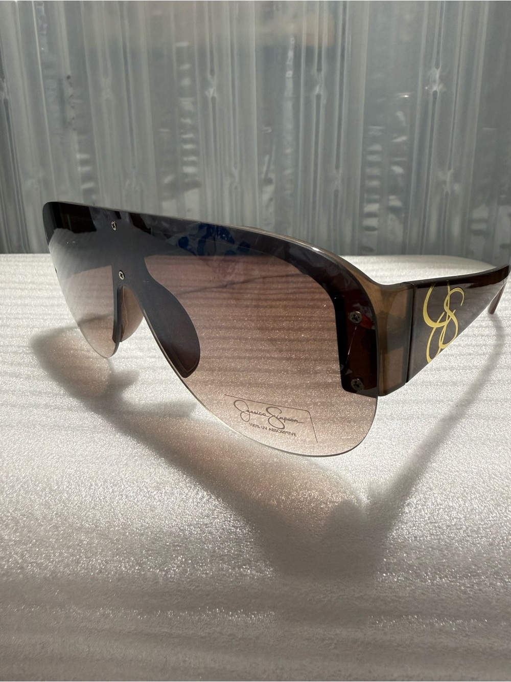 NWT Jessica Simpson J6118 Oversized Shield Sunglasses Brown Gradient